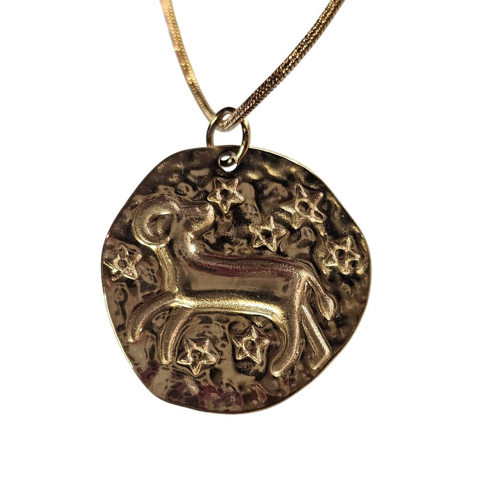 Aires Zodiac Coin Pendant Dainty Gold Necklace Stainless Steel Layering Necklace - Picture 3 of 7